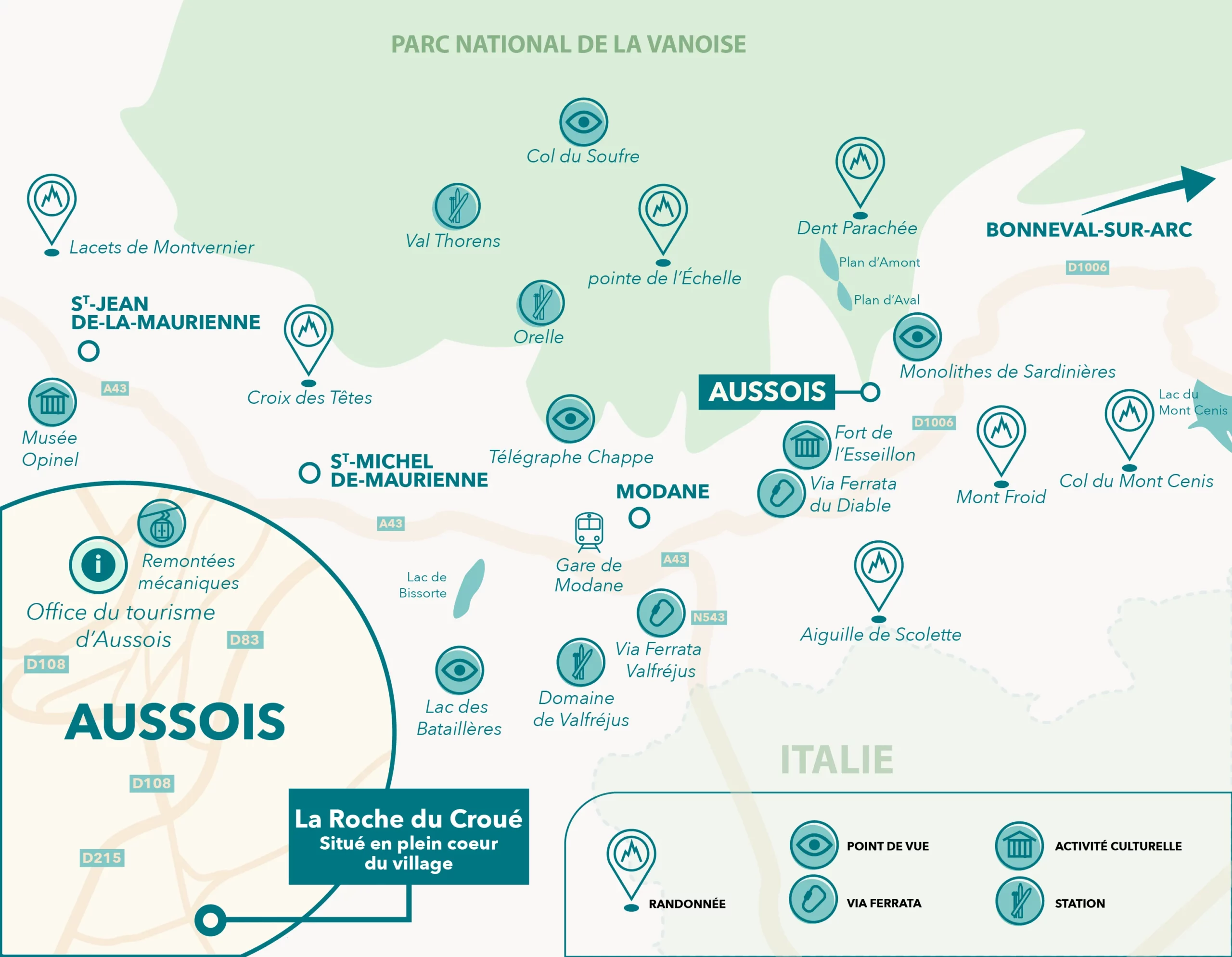 Carte de la vallée d'Aussois - La Roche du Croué